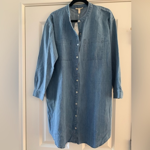 NWT Eileen Fisher Mandarin Collar Denim Tencel Dress SZ S - Picture 9 of 16